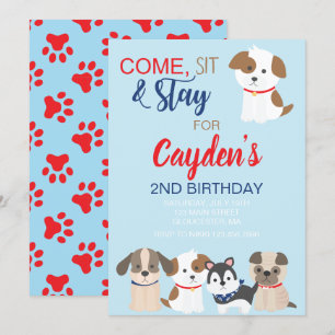 Invitation à une fête d'anniversaire de chiot Bleu