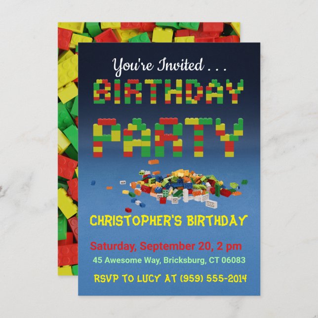 Invitation à une fête d'anniversaire de constructe (Devant / Derrière)