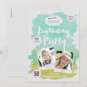 Invitation à une fête d'anniversaire de femme aqua