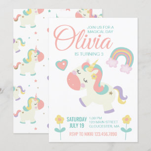 Invitation à une fête d'anniversaire de licorne ma