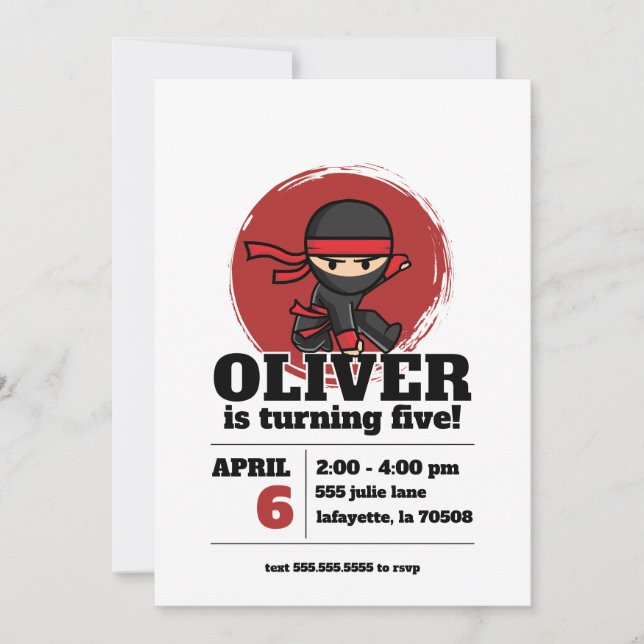 Invitation à une fête d'anniversaire de ninja (Devant)