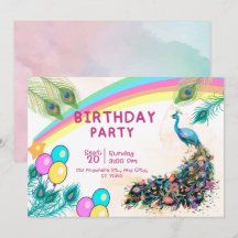 Invitation à une fête d'anniversaire de paon   