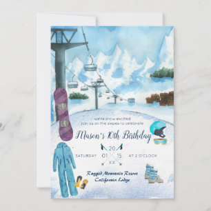 Invitation à une fête d'anniversaire de snowboard