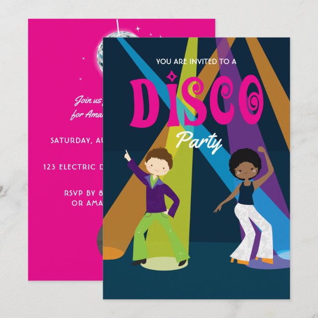 Invitation à une fête d'anniversaire disco (Devant / Derrière)