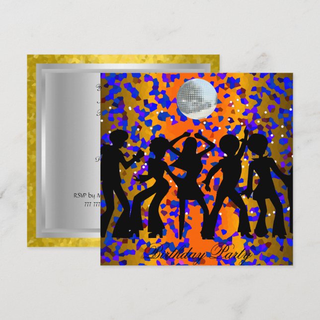 Invitation à une fête d'anniversaire disco (Devant / Derrière)