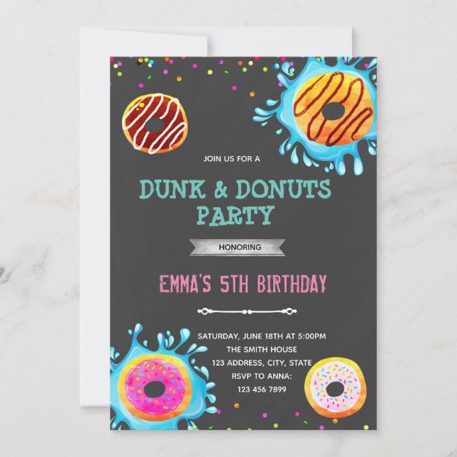 Invitation à une fête d'anniversaire Donut et dunk (Devant)