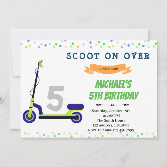 Invitation à une fête d'anniversaire en scooter (Devant)