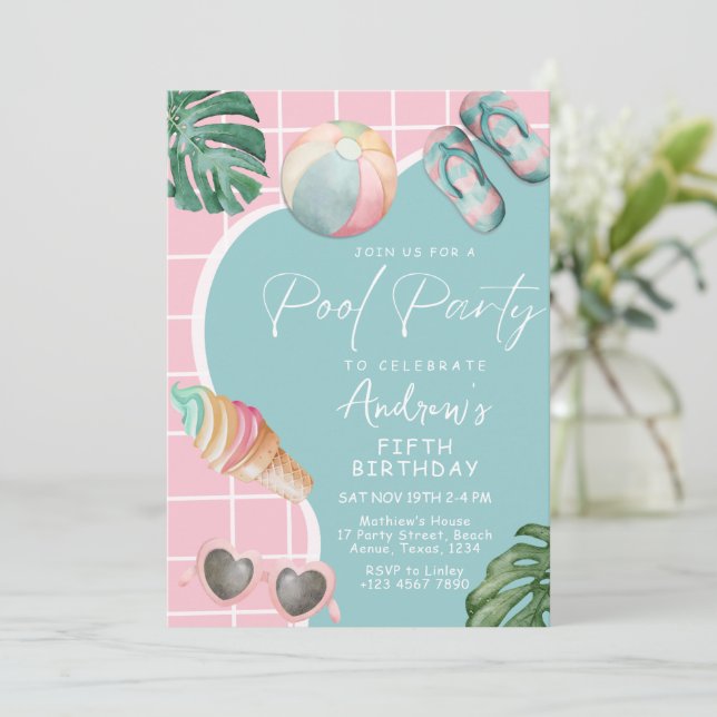 Invitation à une fête d'anniversaire fille pastel  (Debout devant)