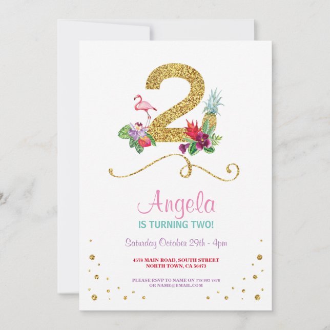 Invitation à une fête d'anniversaire Flamingo Aloh (Devant)