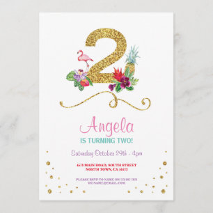 Invitation à une fête d'anniversaire Flamingo Aloh