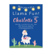 Invitation à une fête d'anniversaire Fun Llama Ble