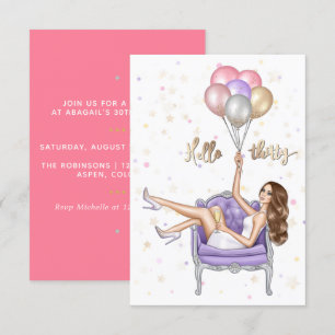 Invitation à une fête d'anniversaire girly de 30 a