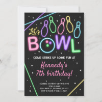 Invitation à une fête d'anniversaire Glow Bowling