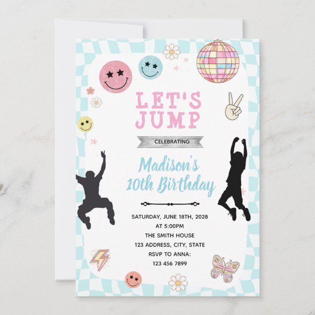 Invitation à une fête d'anniversaire groovy jump (Devant)