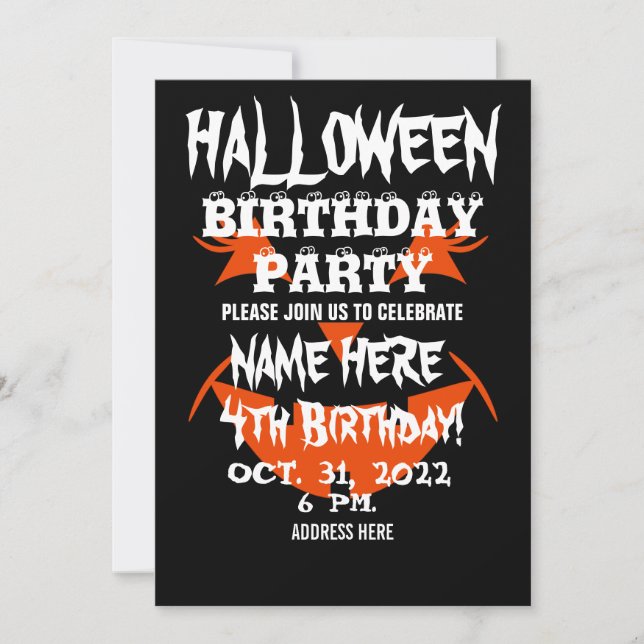 INVITATION À UNE FÊTE D'ANNIVERSAIRE HALLOWEEN (Devant)