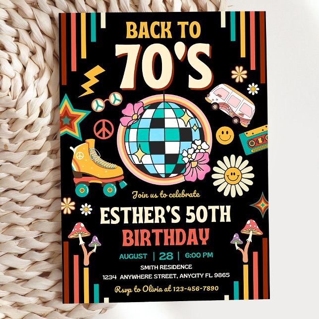 Invitation à une fête d'anniversaire les années 70 (Créateur téléchargé)