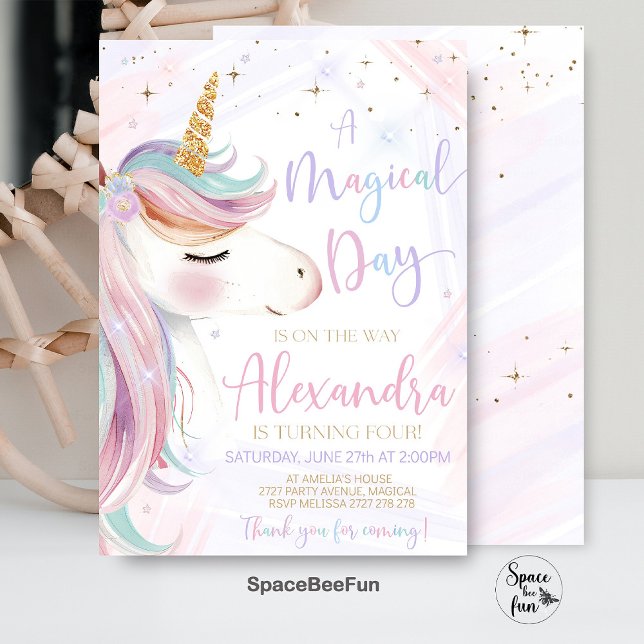Invitation à une fête d'anniversaire Licorne (Unicorn Birthday,Invitation Party,Unicorn Invite,Magical Rainbow,Invite Girls,Birthday Party,Unicorn)