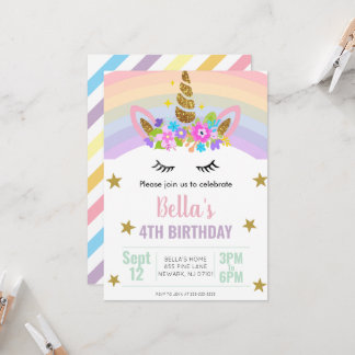 Invitation à une fête d'anniversaire licorne et ar