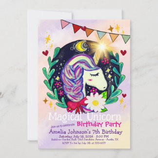 Invitation à une fête d'anniversaire Licorne Magiq
