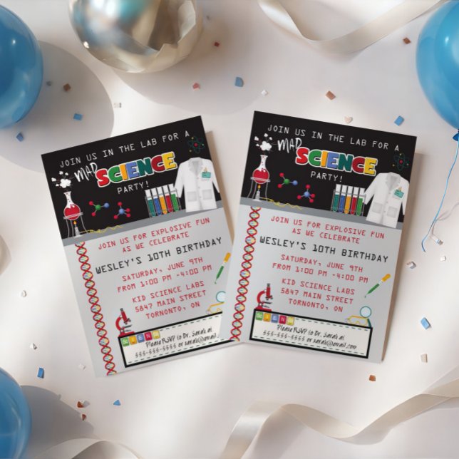 Invitation à une fête d'anniversaire Mad Science (Créateur téléchargé)