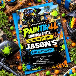 Invitation à une fête d'anniversaire Paintball