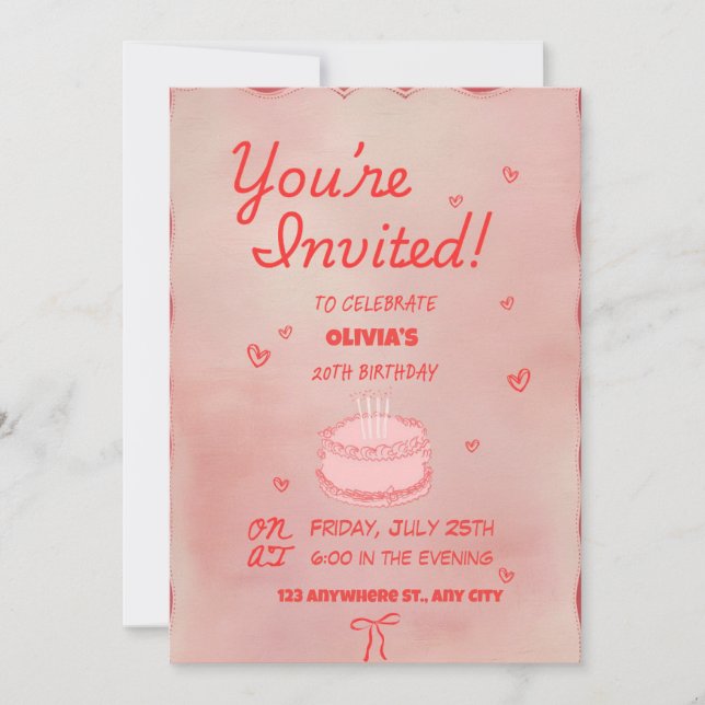 Invitation à une fête d'anniversaire pour les 20 a (Devant)