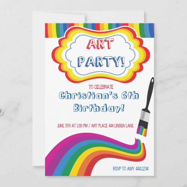Invitation à une fête d'anniversaire pour peindre  (Devant)
