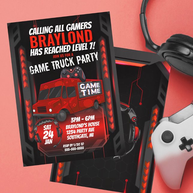 Invitation à une fête d'anniversaire Red Game Truc (Créateur téléchargé)