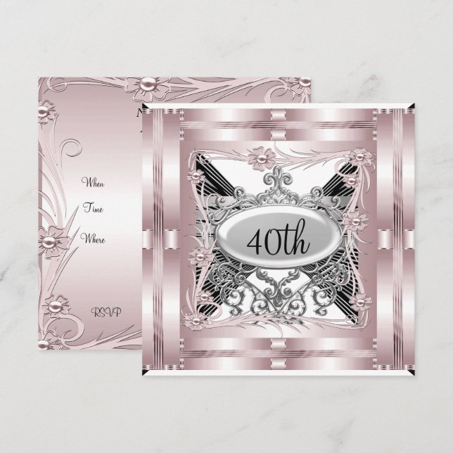Invitation à une fête d'anniversaire rose 40 ans t (Devant / Derrière)