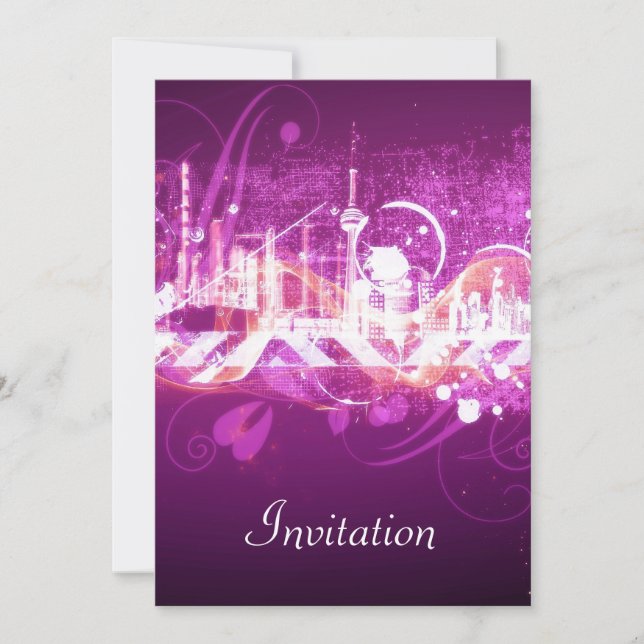 Invitation à une fête d'anniversaire rose Ville ro (Devant)