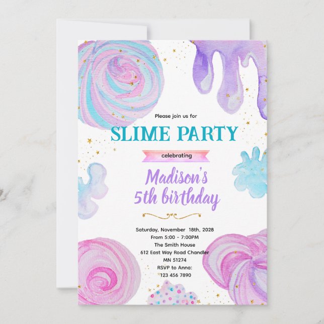 Invitation à une fête d'anniversaire slime (Devant)