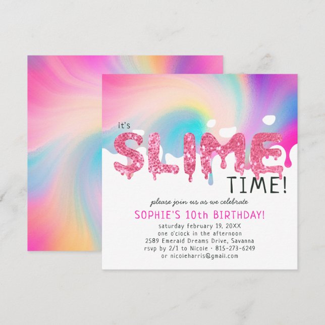 Invitation à une fête d'anniversaire Slime Paillet (Devant / Derrière)