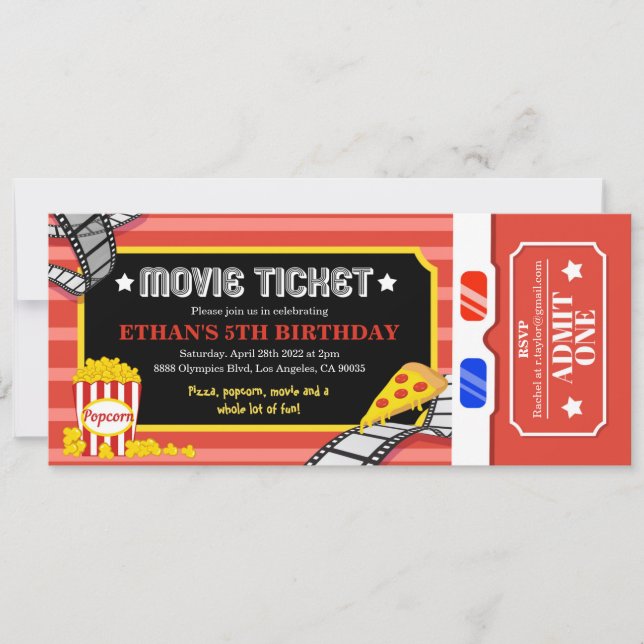 Invitation à une fête d'anniversaire soirée cinéma (Devant)