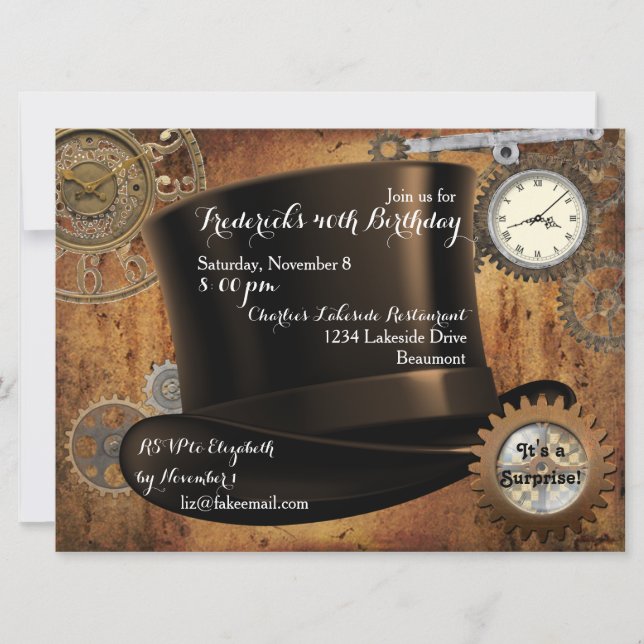 Invitation à une fête d'anniversaire Steampunk (Devant)