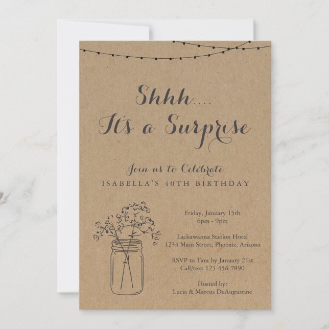 Invitation à une fête d'anniversaire surprise - Pa (Devant)