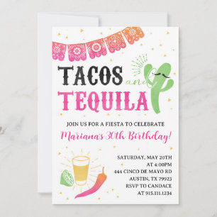 Invitation à une fête d'anniversaire Tacos et Tequ