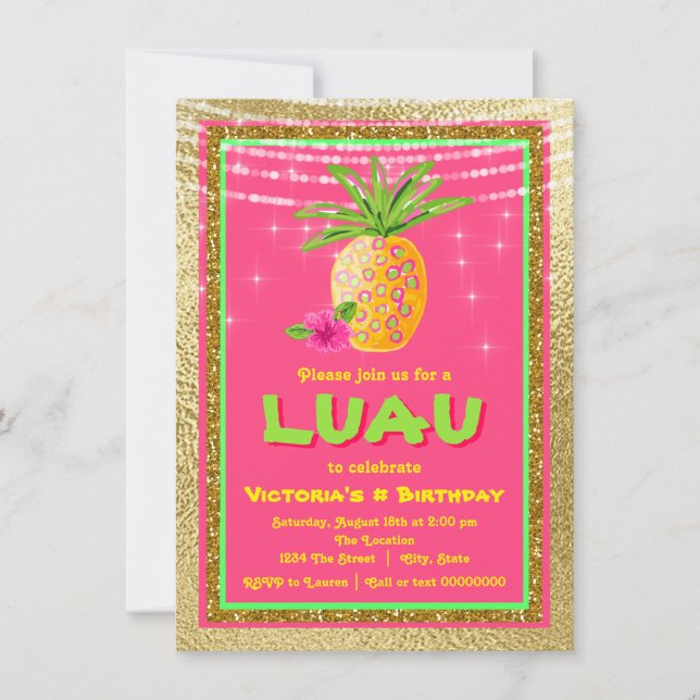 Invitation à une fête d'anniversaire Tropical Luau (Devant)