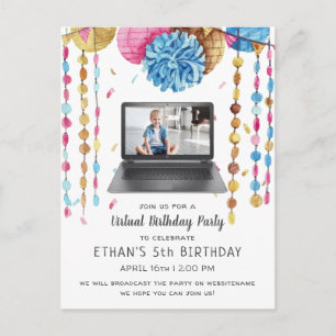 Invitation à une fête d'anniversaire virtuelle