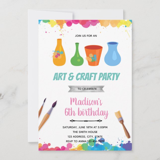 Invitation à une fête d'art de peinture de poterie (Devant)