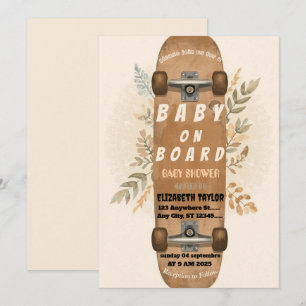 Invitation à une fête de Baby Shower avec un skate