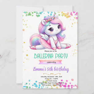 Invitation à une fête de ballerine licorne