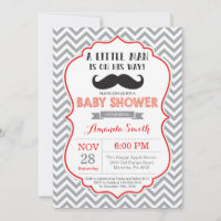 Invitation à une fête de bébé avec moustache Rouge