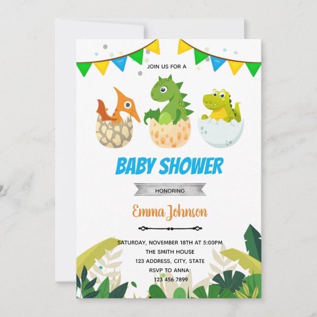 Invitation à une fête de bébé dinosaure (Devant)