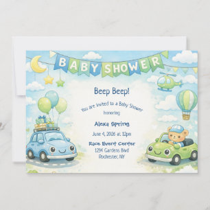 Invitation à une fête de bébé garçon thème voiture