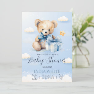 Invitation à une fête de bébé ours en peluche, peu