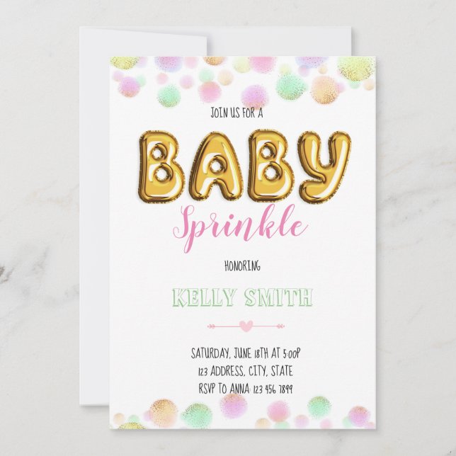 Invitation à une fête de bébé sprinkle (Devant)
