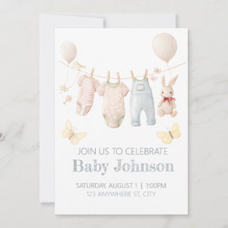 Invitation à une fête de bébé : Vêtements pastel p