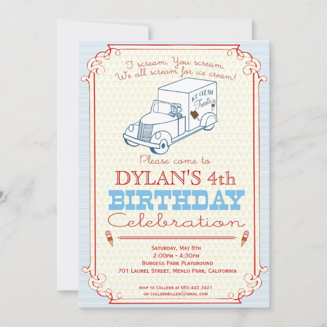 Invitation à une fête de camionnette de glace (Devant)