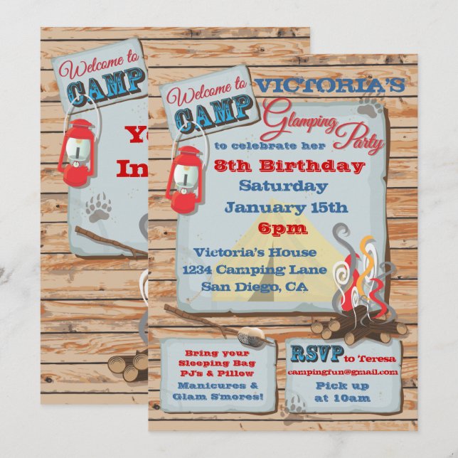 Invitation à une fête de camping Glamping (Devant / Derrière)