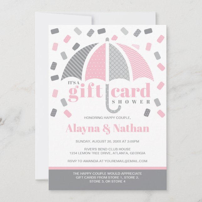 Invitation à une fête de carte-cadeau en rose et g (Devant)